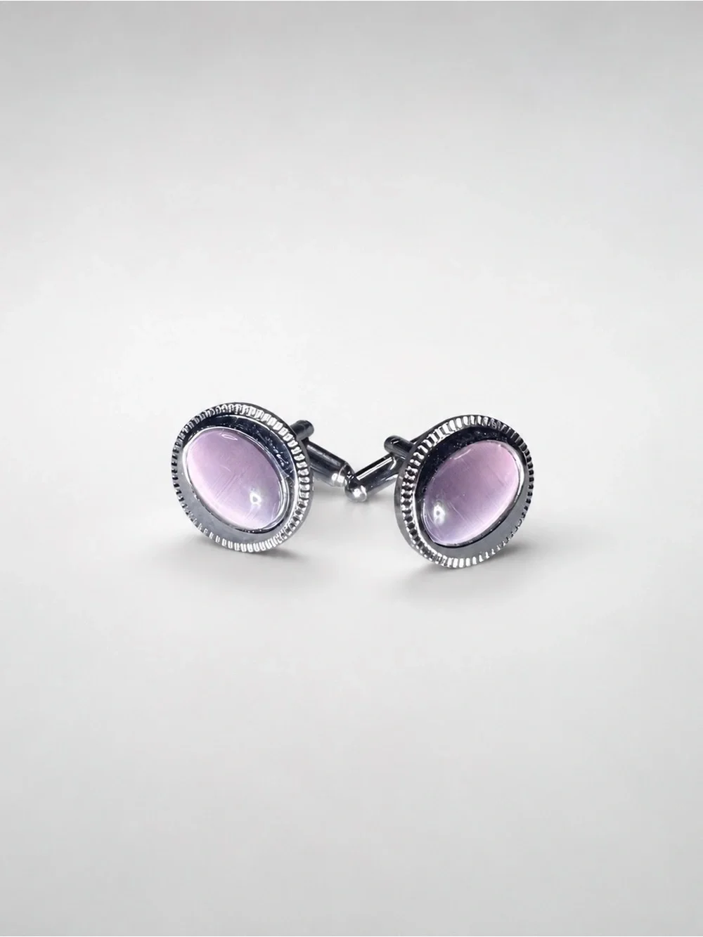 Silver-Tone Pink Oval Cufflinks - Classic Men's Accessory